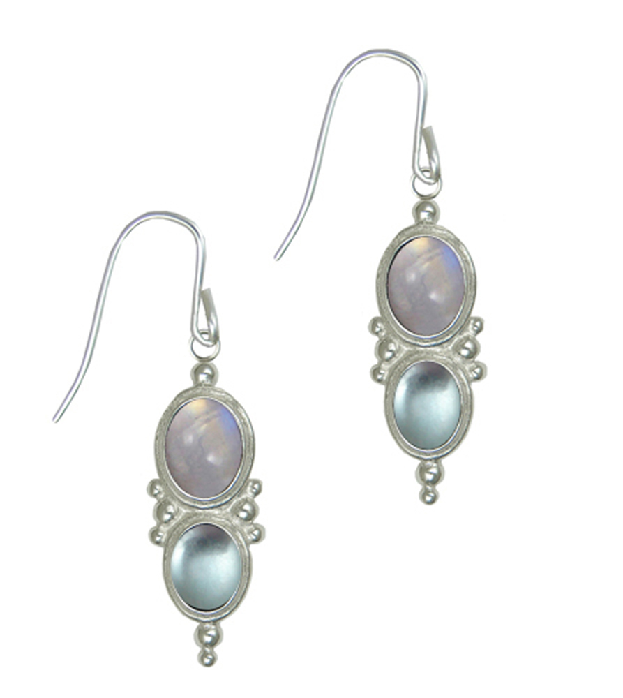 Sterling Silver Drop Dangle Earrings With Rainbow Moonstone